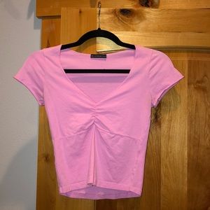 Bright pink Brandy Melville v neck t shirt